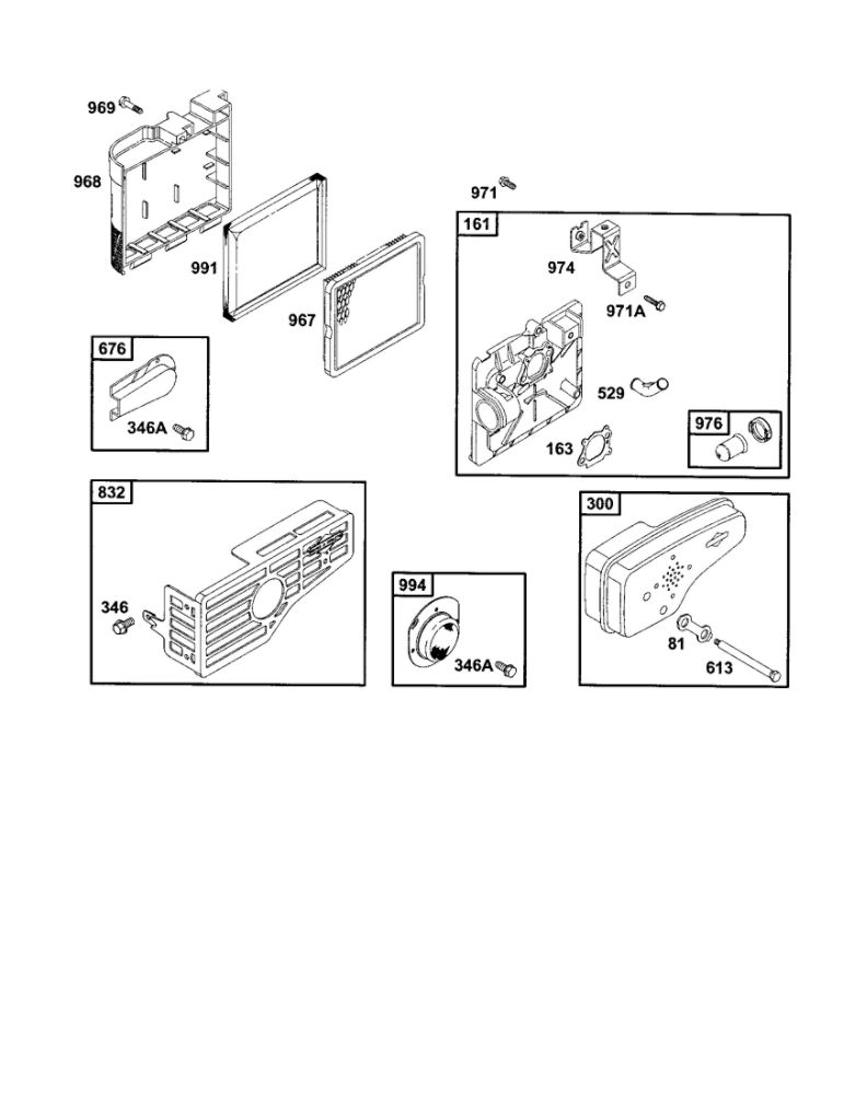 Base-Air Cleaner/Muffler Guard Diagram and Parts List for 12E800-12E899 0620-0653-0808 Briggs and Stratton Engine